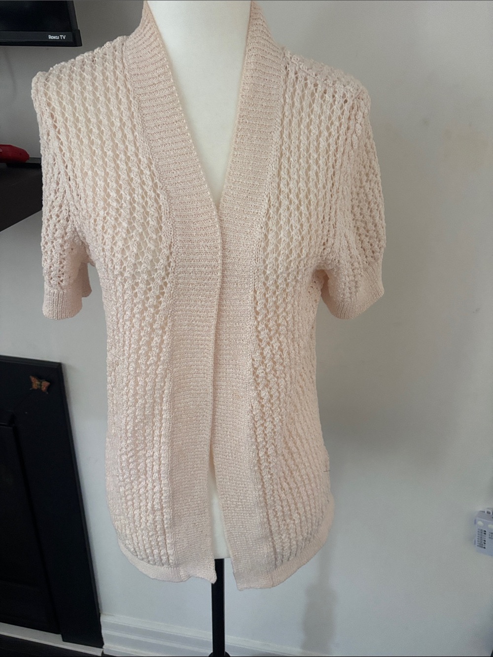 Northern Reflections Pale Pink Open Short-Sleeve Knit Cardigan